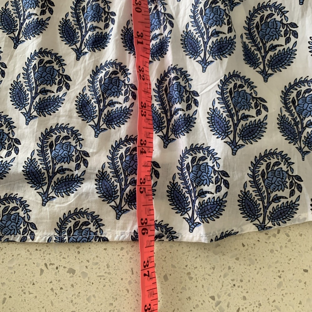 J Crew V Neck Mini Dress Medium Bouquet Block Print Blue White Lined - Picture 5 of 8